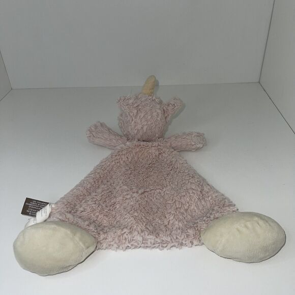 Demdaco Unicorn Rattle Lovey Plush Security Blanket 12" Pale Pink Ivory - Picture 6 of 6
